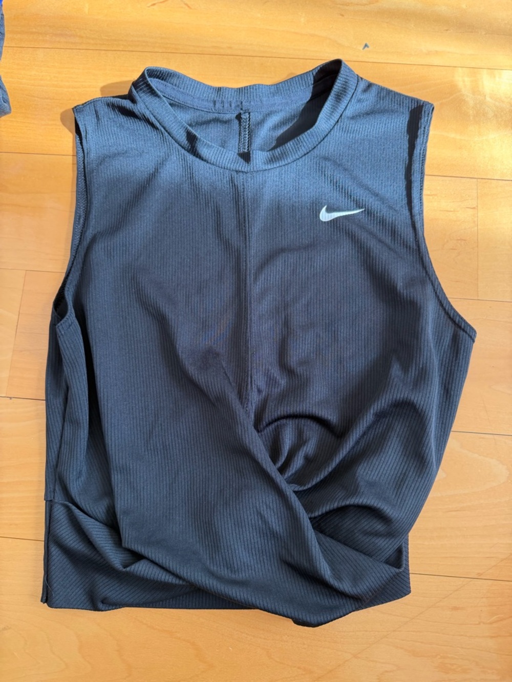 Nike pro Black Ribbed Sleeveless Training Tank with White Swoosh